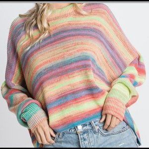 Bucket List Multi Color Striped Slouchy Oversize Crew Neck Sweater Size Small